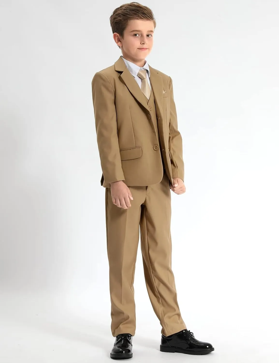 A&J DESIGN Boys 5-Piece Formal Suit Set with Jacket, Dress Pants, Tie, Bowtie and Pocket Square