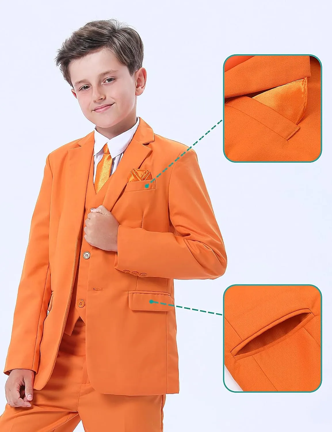 A&J DESIGN Boys 5-Piece Formal Suit Set with Jacket, Dress Pants, Tie, Bowtie and Pocket Square