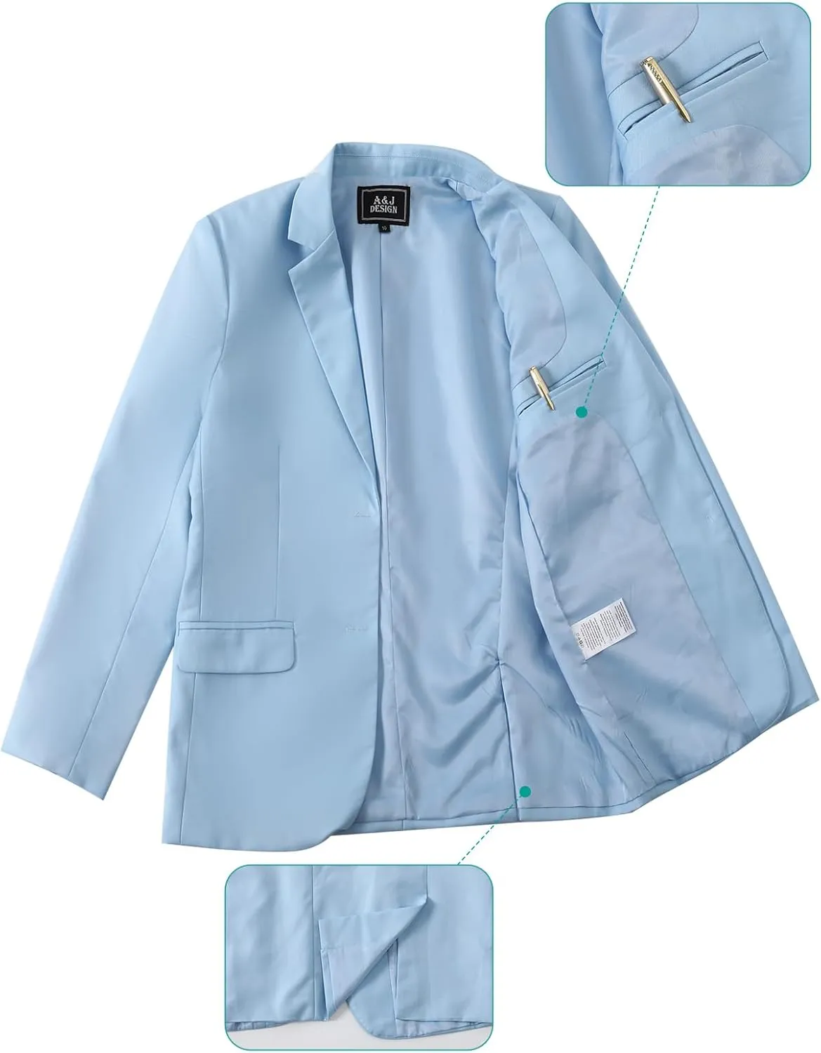 A&J DESIGN Boys 5-Piece Formal Suit Set with Jacket, Dress Pants, Tie, Bowtie and Pocket Square