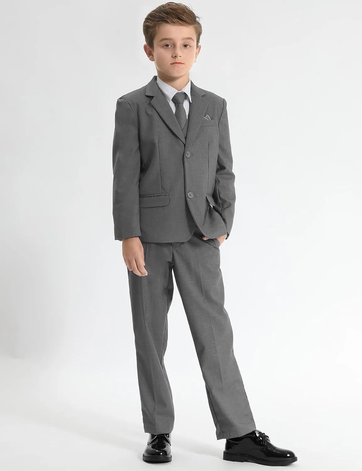 A&J DESIGN Boys 5-Piece Formal Suit Set with Jacket, Dress Pants, Tie, Bowtie and Pocket Square