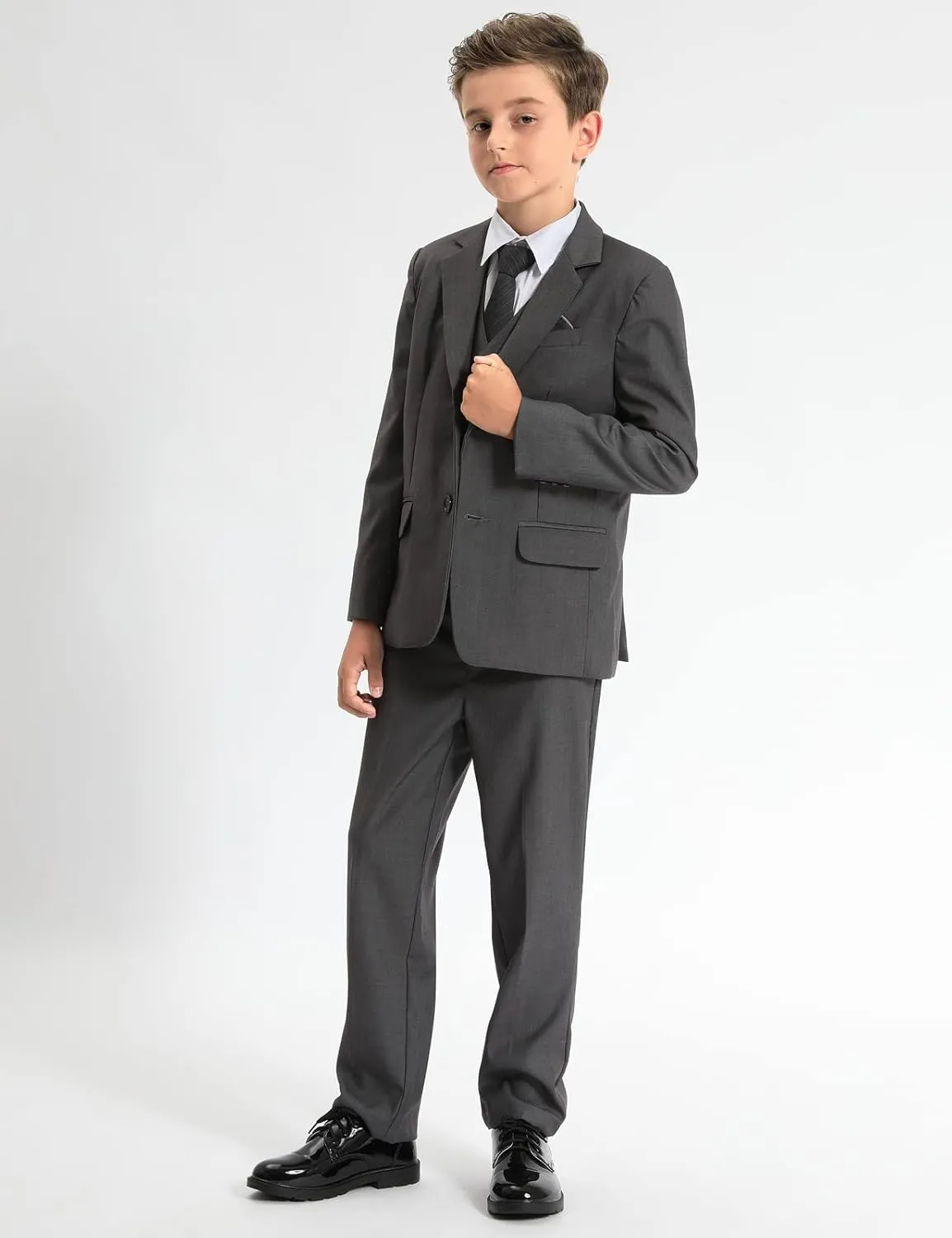 A&J DESIGN Boys 6-Piece Formal Suit Set with Dress Shirts, Vest, Pants, Tie, Bowtie and Pocket Square