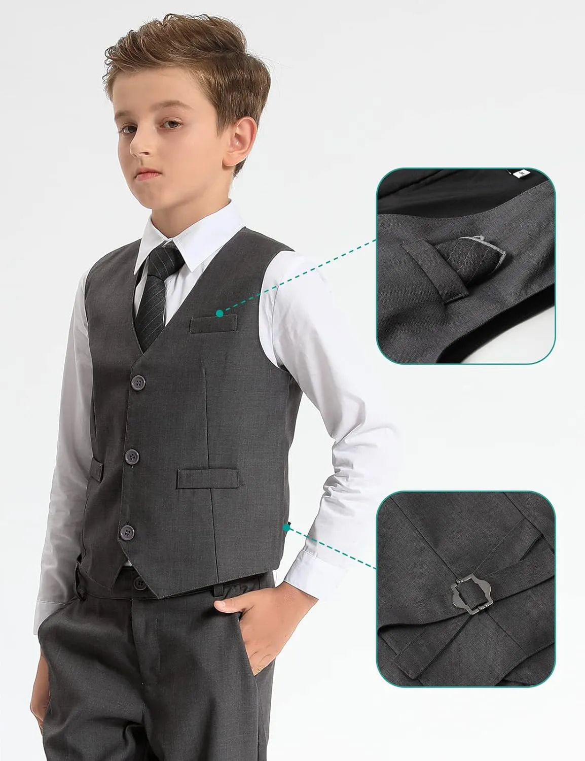A&J DESIGN Boys 6-Piece Formal Suit Set with Dress Shirts, Vest, Pants, Tie, Bowtie and Pocket Square