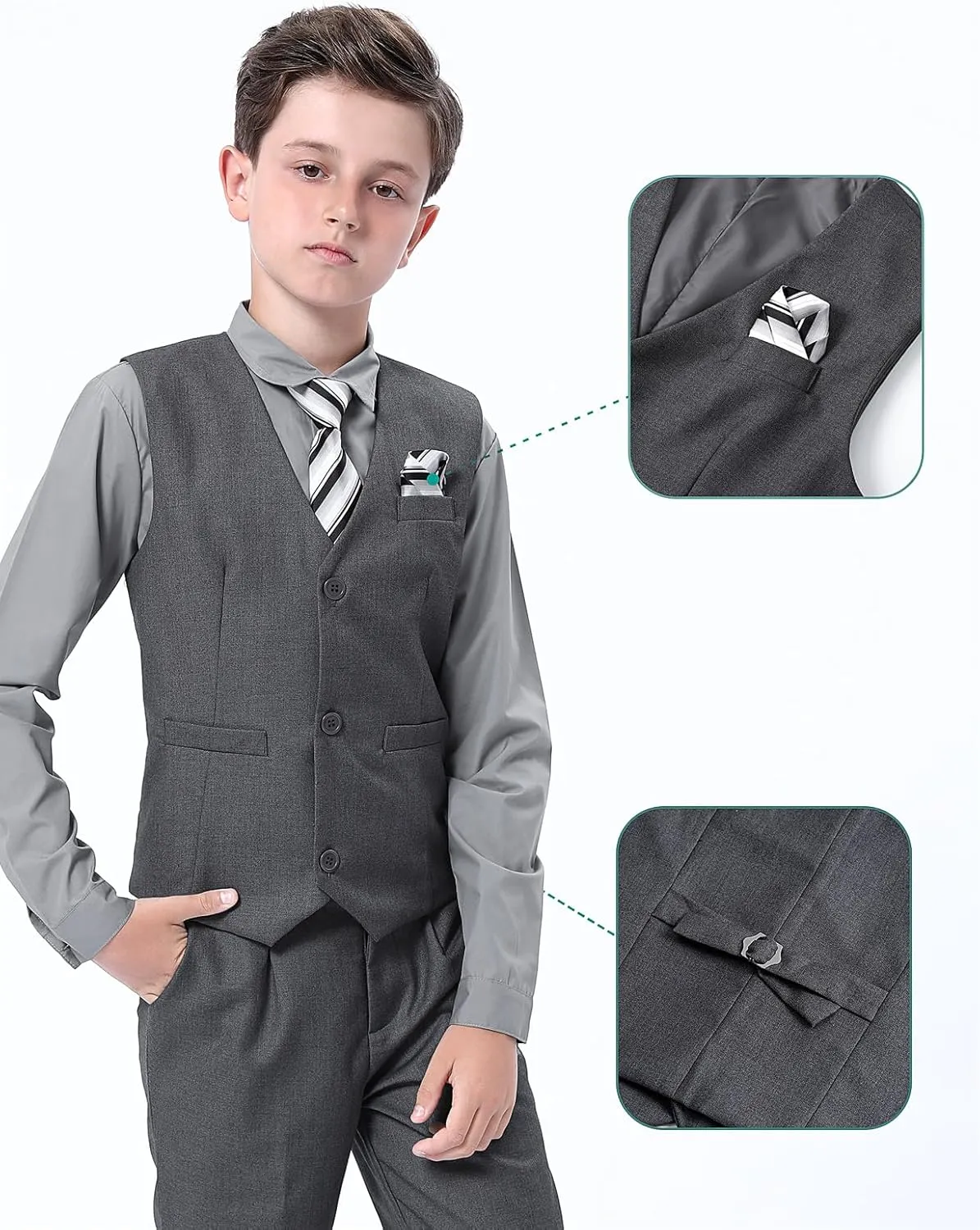 A&J DESIGN Boys 6-Piece Formal Suit Vest and Pant Set with Dress Shirts, Vest, Pants, Tie, Bowtie and Pocket Square