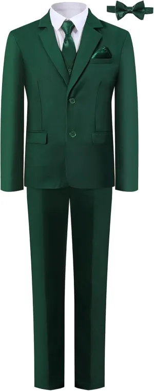 A&J DESIGN Boys 7-Piece Formal Suit Ring Bearer Outfit with Dress Shirt, Jacket, Vest, Pants, Tie, Bowtie and Pocket Square