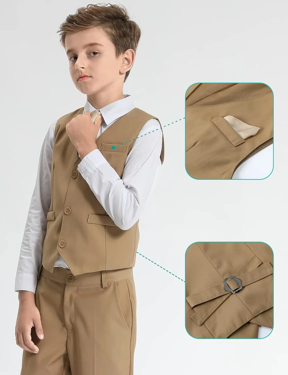 A&J DESIGN Boys 7-Piece Formal Suit Ring Bearer Outfit with Dress Shirt, Jacket, Vest, Pants, Tie, Bowtie and Pocket Square