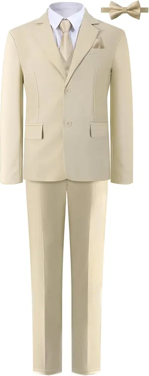 A&J DESIGN Boys 7-Piece Formal Suit Ring Bearer Outfit with Dress Shirt, Jacket, Vest, Pants, Tie, Bowtie and Pocket Square