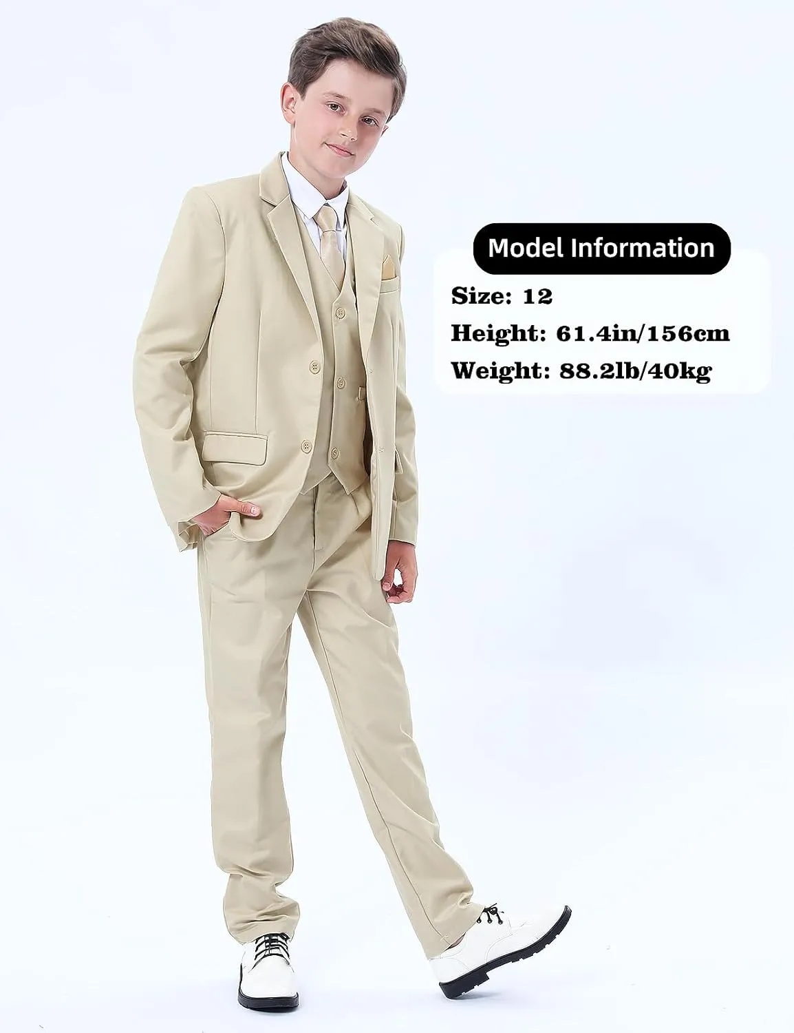 A&J DESIGN Boys 7-Piece Formal Suit Ring Bearer Outfit with Dress Shirt, Jacket, Vest, Pants, Tie, Bowtie and Pocket Square