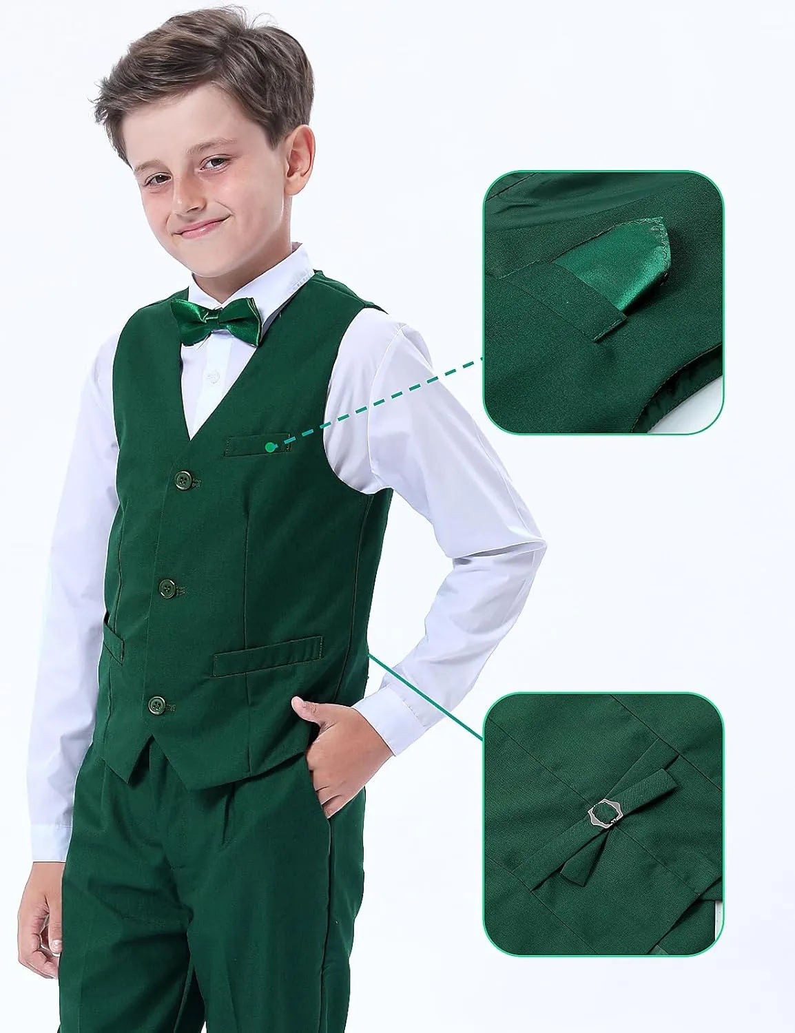 A&J DESIGN Boys 7-Piece Formal Suit Ring Bearer Outfit with Dress Shirt, Jacket, Vest, Pants, Tie, Bowtie and Pocket Square