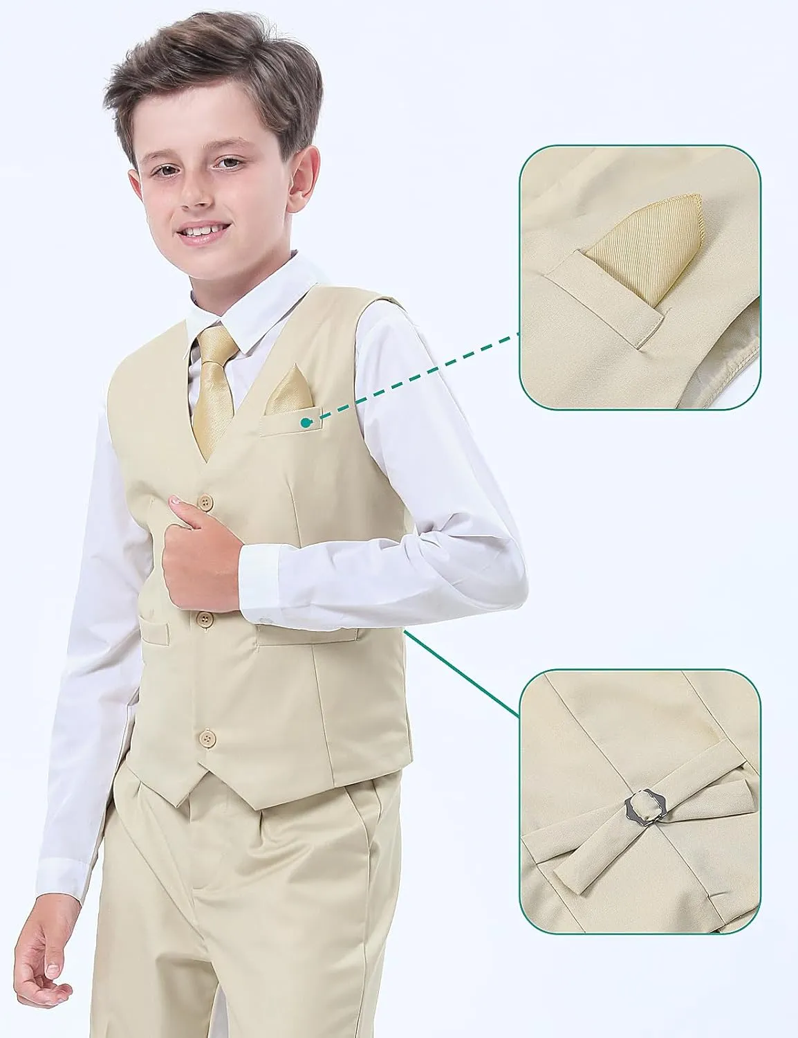 A&J DESIGN Boys 7-Piece Formal Suit Ring Bearer Outfit with Dress Shirt, Jacket, Vest, Pants, Tie, Bowtie and Pocket Square