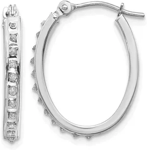 Accent Diamond Oval Hoop Earrings in 14K White Gold (3/4 Inch)