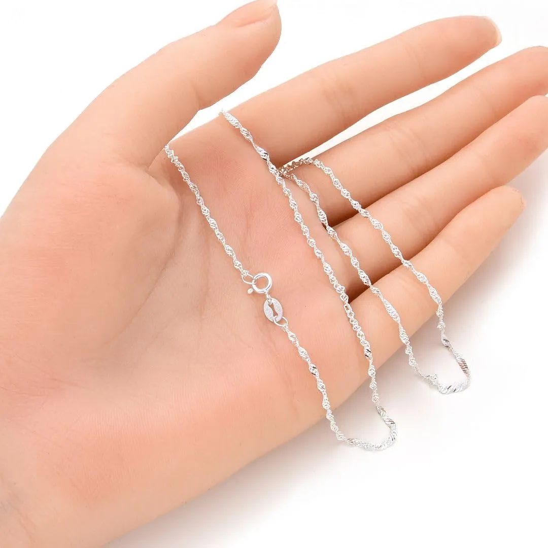 Adabele Solid 925 Sterling Silver White Gold Diamond Cut Singapore Chain Link Necklace 1.2mm 1.4mm Strong Tarnish Resistant Hypoallergenic Nickel Free Jewelry
