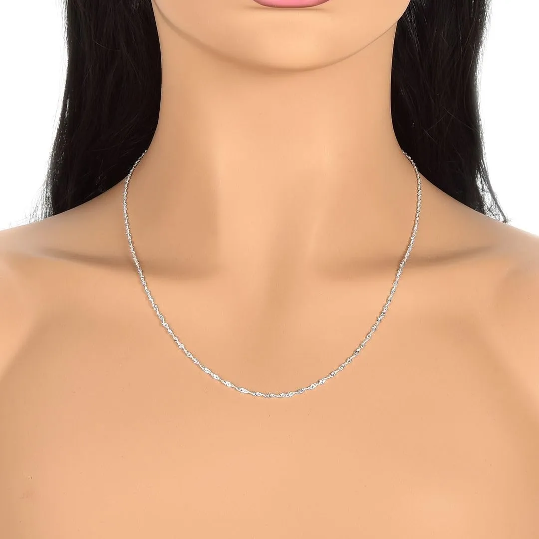 Adabele Solid 925 Sterling Silver White Gold Diamond Cut Singapore Chain Link Necklace 1.2mm 1.4mm Strong Tarnish Resistant Hypoallergenic Nickel Free Jewelry
