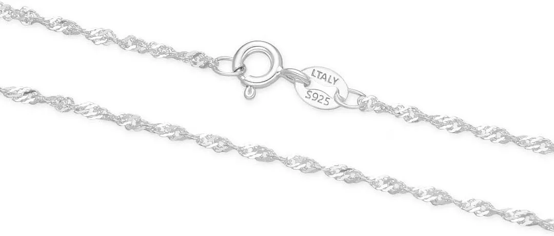 Adabele Solid 925 Sterling Silver White Gold Diamond Cut Singapore Chain Link Necklace 1.2mm 1.4mm Strong Tarnish Resistant Hypoallergenic Nickel Free Jewelry