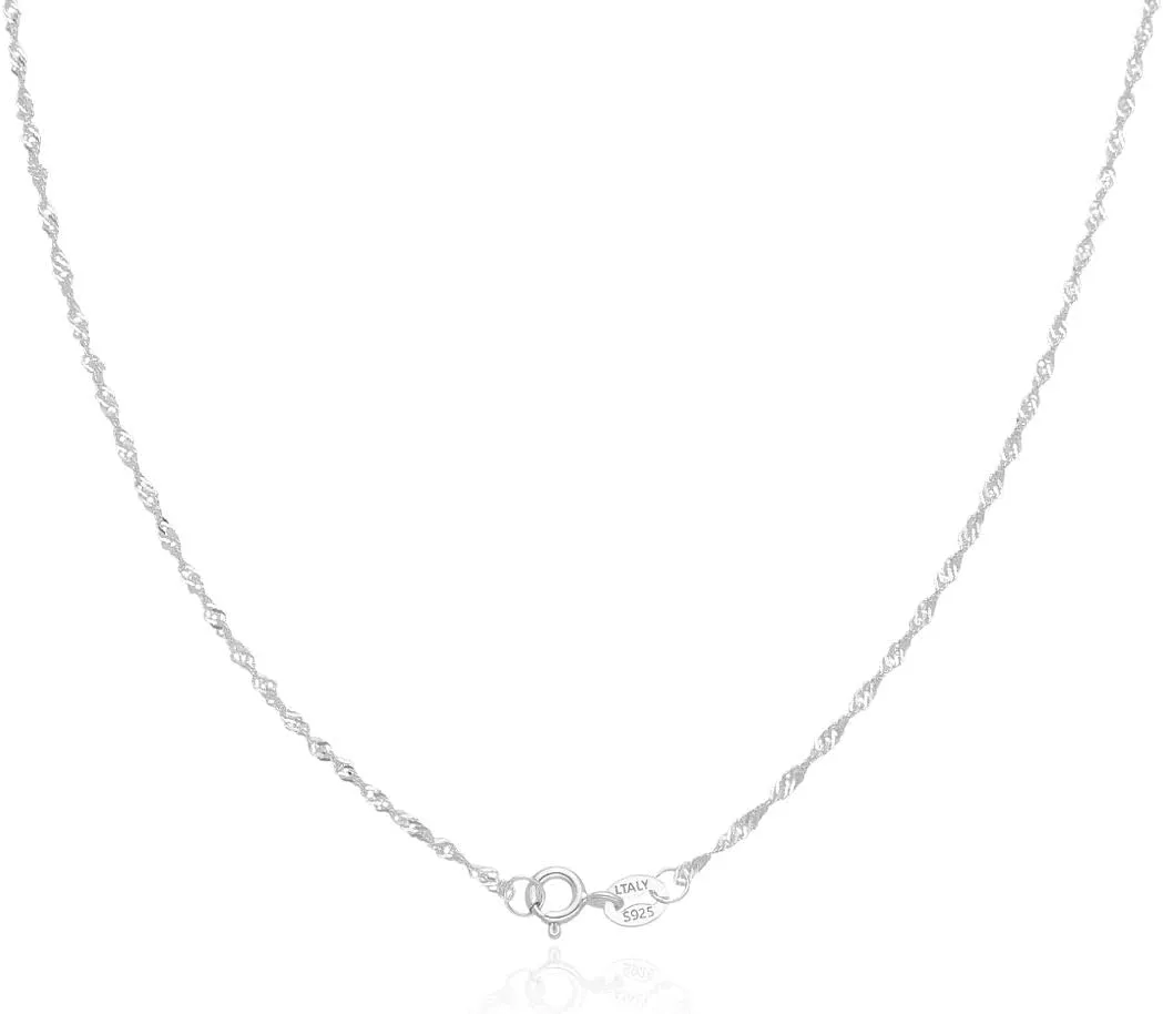 Adabele Solid 925 Sterling Silver White Gold Diamond Cut Singapore Chain Link Necklace 1.2mm 1.4mm Strong Tarnish Resistant Hypoallergenic Nickel Free Jewelry