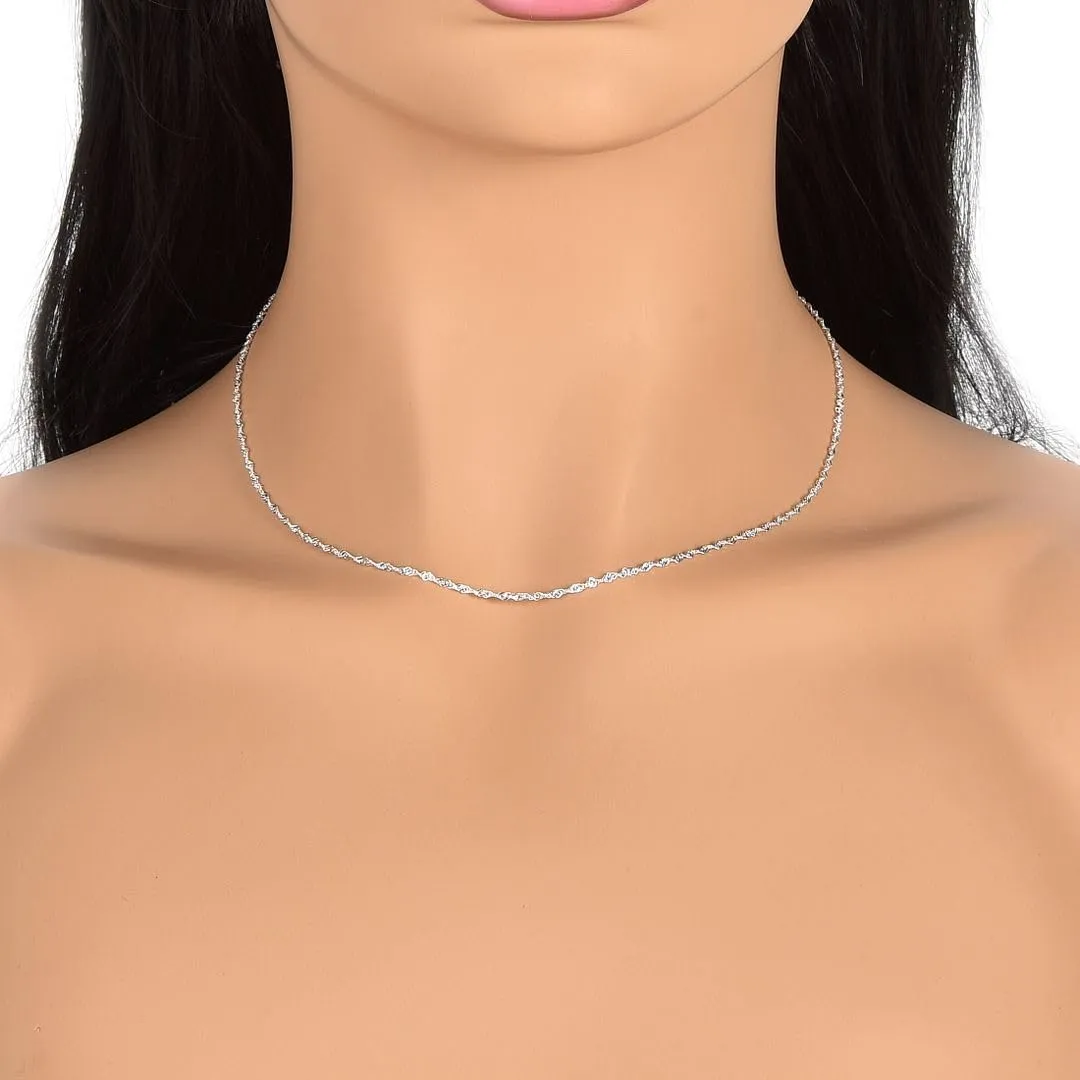 Adabele Solid 925 Sterling Silver White Gold Diamond Cut Singapore Chain Link Necklace 1.2mm 1.4mm Strong Tarnish Resistant Hypoallergenic Nickel Free Jewelry