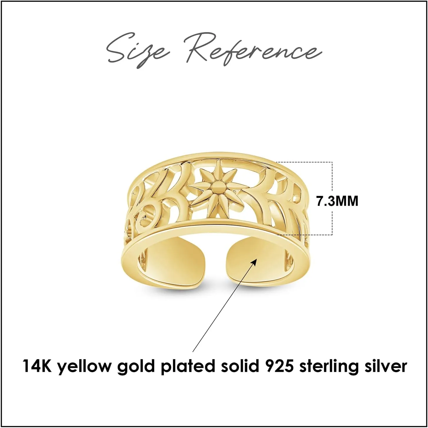 Adjustable Flower Toe Ring Jewelry for Women 14k Gold Plated Sterling Silver