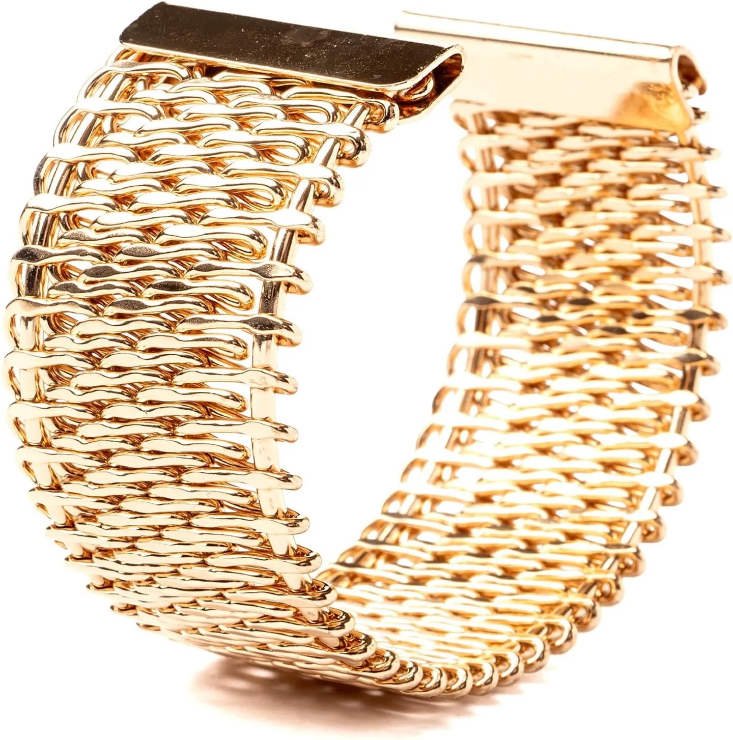 Adjustable Open and Wide Modern Cuff Design or Bangle, Bracelet Jewelry with Brushed 18K Yellow Gold Plating. Beautiful and Elegant for all Occasions. Quality crafted. Durable. High End Aesthetic Finish