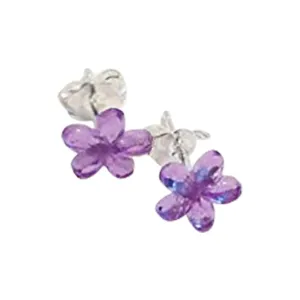 Adorable Purple Tiny Daisy Flower Rhinestone Stud Earrings With Sterling Silver