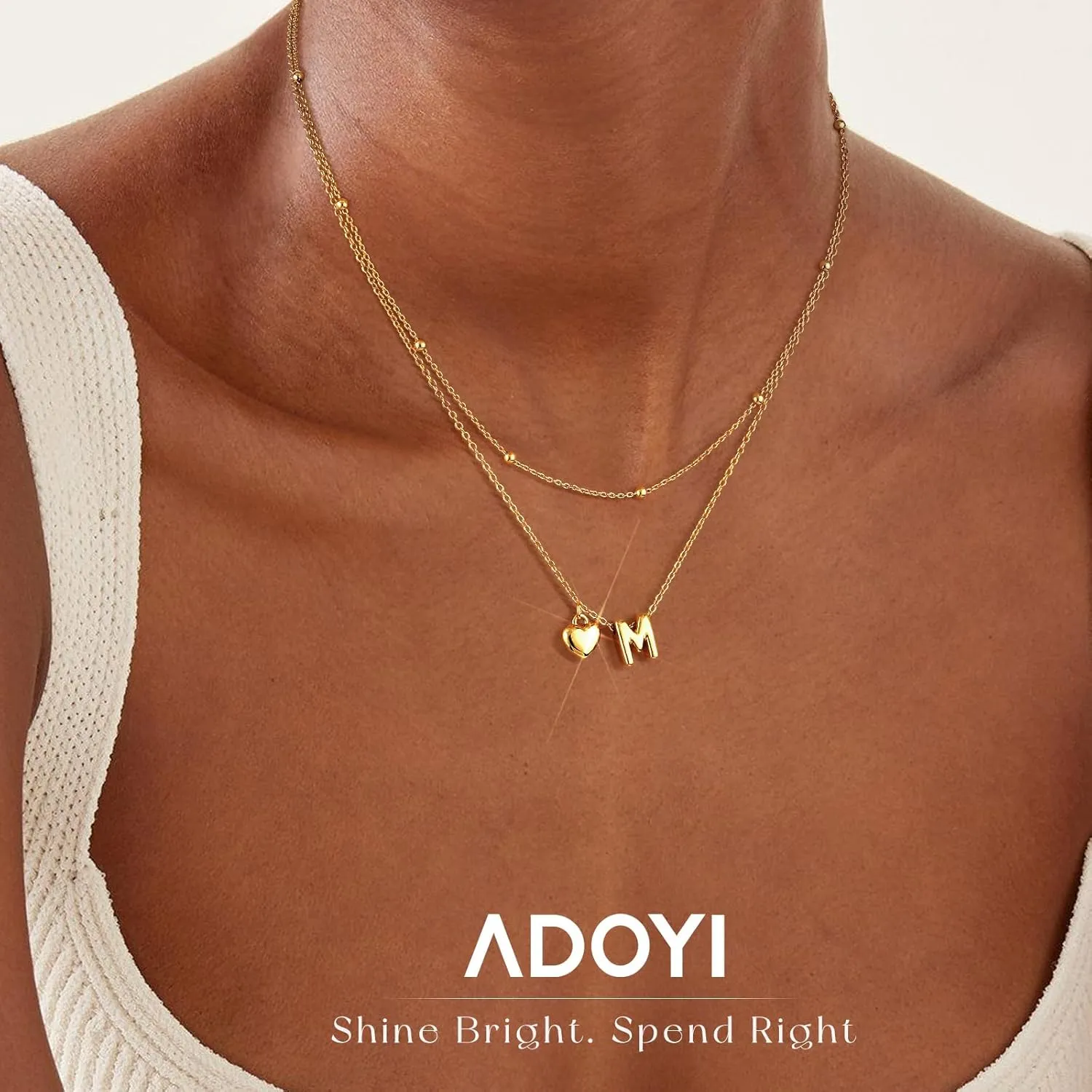adoyi Gold Necklace for Women Layered Bubble Heart Letter Initial Necklaces for Women Trendy Jewelry 14K Gold Plated Chain Chunky Name Necklace Stack Charm A-Z Pendant Set Jewelry Gifts