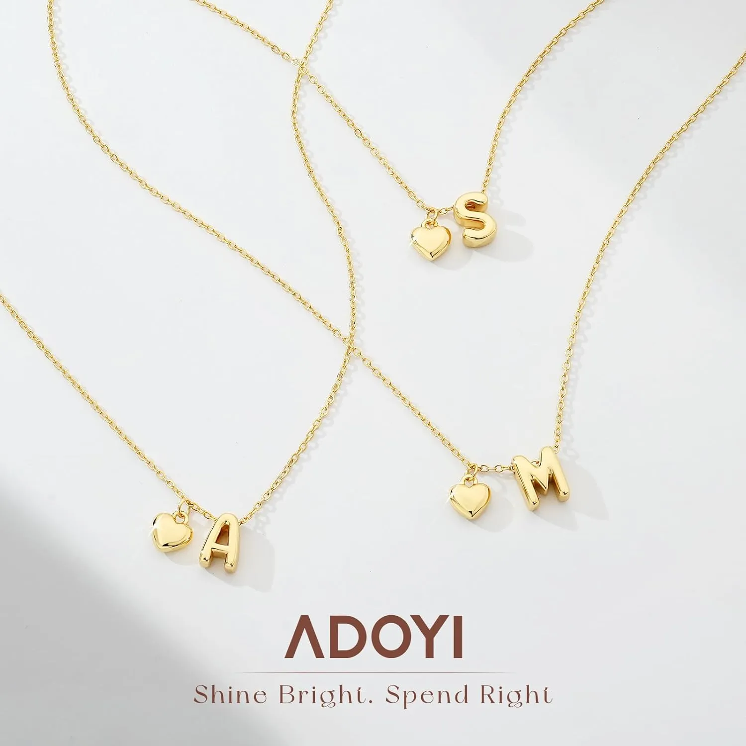 adoyi Gold Necklace for Women Layered Bubble Heart Letter Initial Necklaces for Women Trendy Jewelry 14K Gold Plated Chain Chunky Name Necklace Stack Charm A-Z Pendant Set Jewelry Gifts