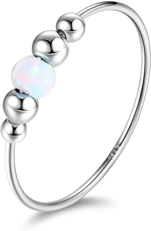 ADRAMATA 925 Sterling Silver Rings Fidget Ring for Women for Anxiety Relief Bead Spinner Rings Handmade Opal Ring 18K White Gold Plated Anxiety Ring for Women Anti-Anxiety Ring