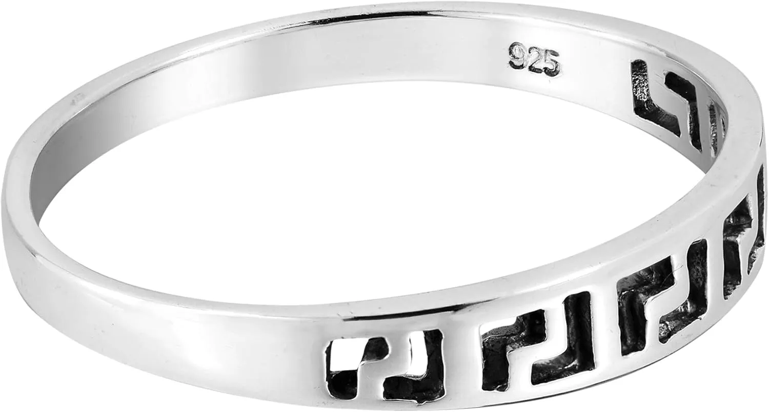 AeraVida Modern Greek Key Simple Band .925 Sterling Silver Ring | Cut Out Rings | Silver Greek Key Rings for Women | Band Rings | Comfort Fit US Sizes 5-11