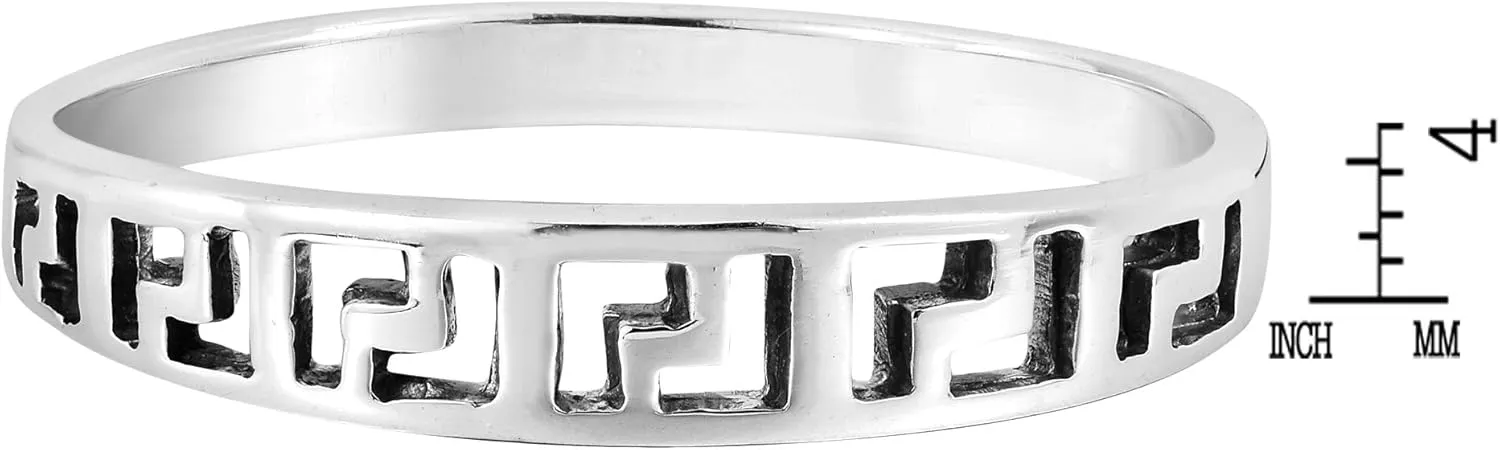 AeraVida Modern Greek Key Simple Band .925 Sterling Silver Ring | Cut Out Rings | Silver Greek Key Rings for Women | Band Rings | Comfort Fit US Sizes 5-11