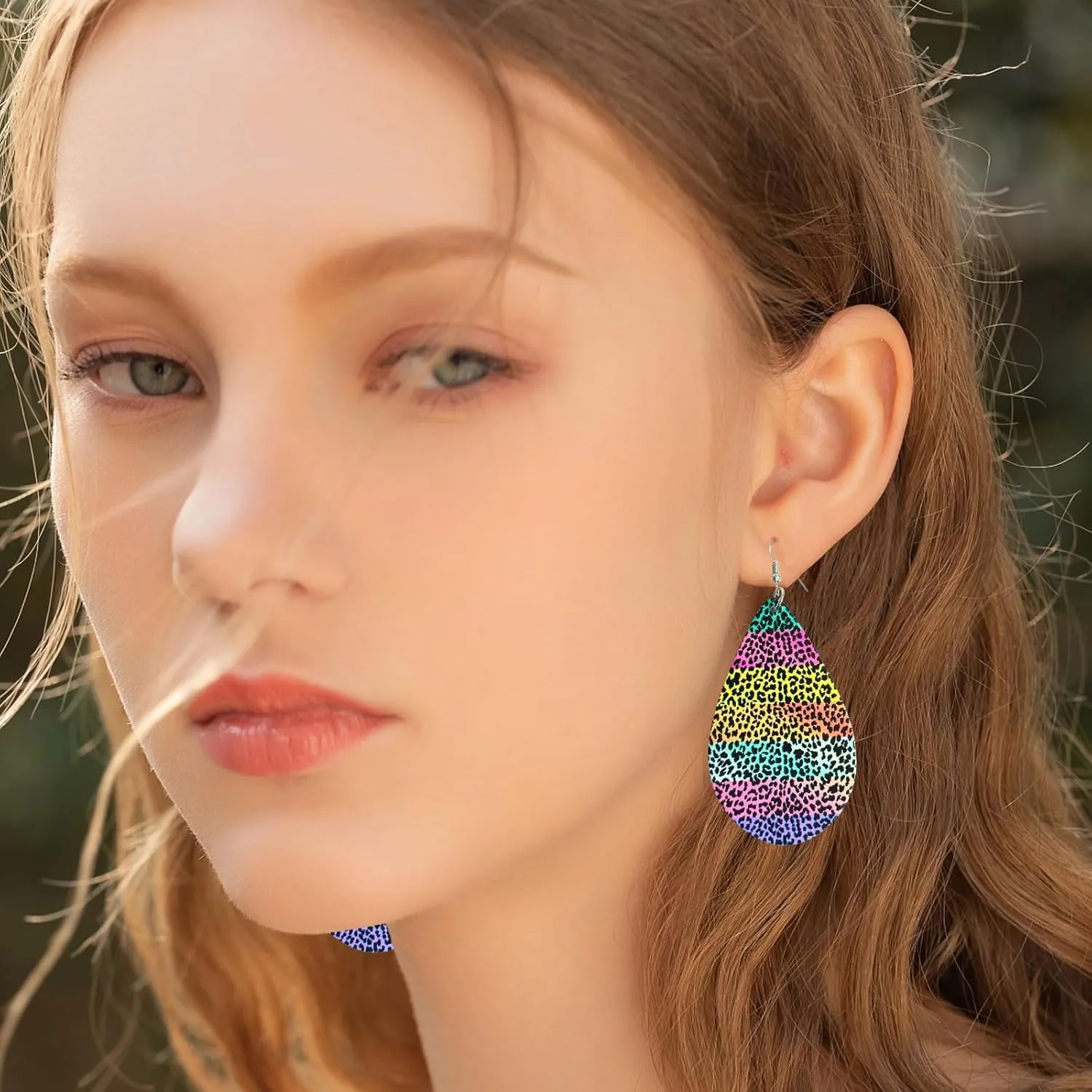 African Wooden Earrings for Women Girls Natural Wood Dangle Drop Earrings Lightweight Teardrop Animal Fur Leopard Print Drop Earrings Bohemia Earrings Birthday Valentine Jewelry Gift (Style1)