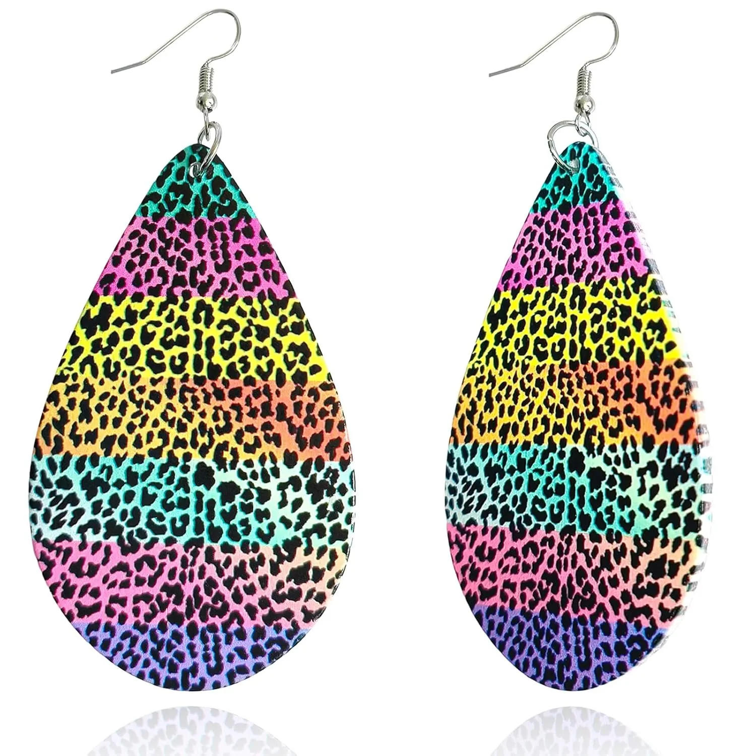 African Wooden Earrings for Women Girls Natural Wood Dangle Drop Earrings Lightweight Teardrop Animal Fur Leopard Print Drop Earrings Bohemia Earrings Birthday Valentine Jewelry Gift (Style1)
