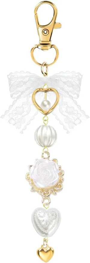 Agromusk Gold Bow Keychain Bag Charms for Women Heart Pearl Beaded Coquette Aesthetic Purse Charms