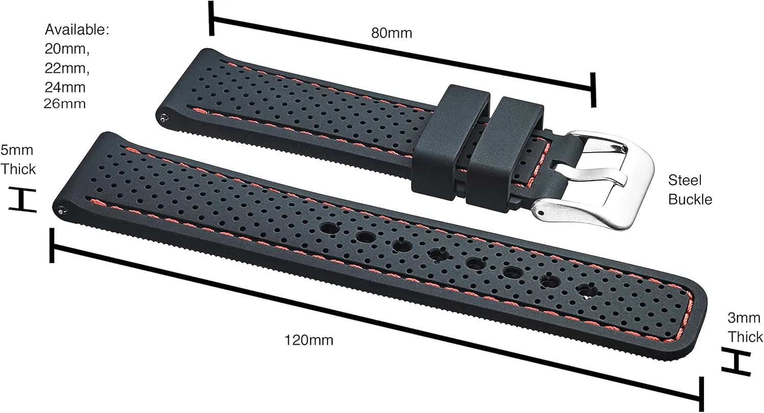 ALPINE Sporty Premium Soft Silicone Adjustable Watch Band - Replacement Rubber Watch Bands for Women & Men - Waterproof Quick Release Watch Straps - Compatible with Regular & Smart Watch Bands