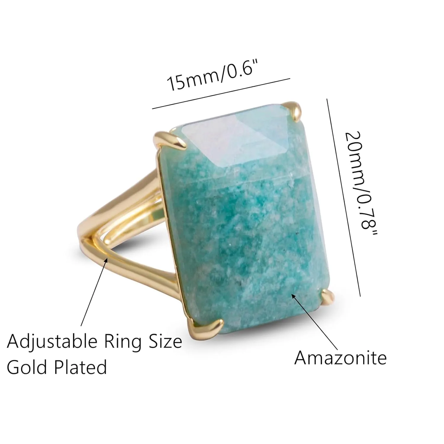 Amazonite Ring, Natural Blue Gemstone Rings for Women, Adjustable Gold Ring for Amazonite Jewelry, Rectangle Healing Crystal Ring Jewelry Gift