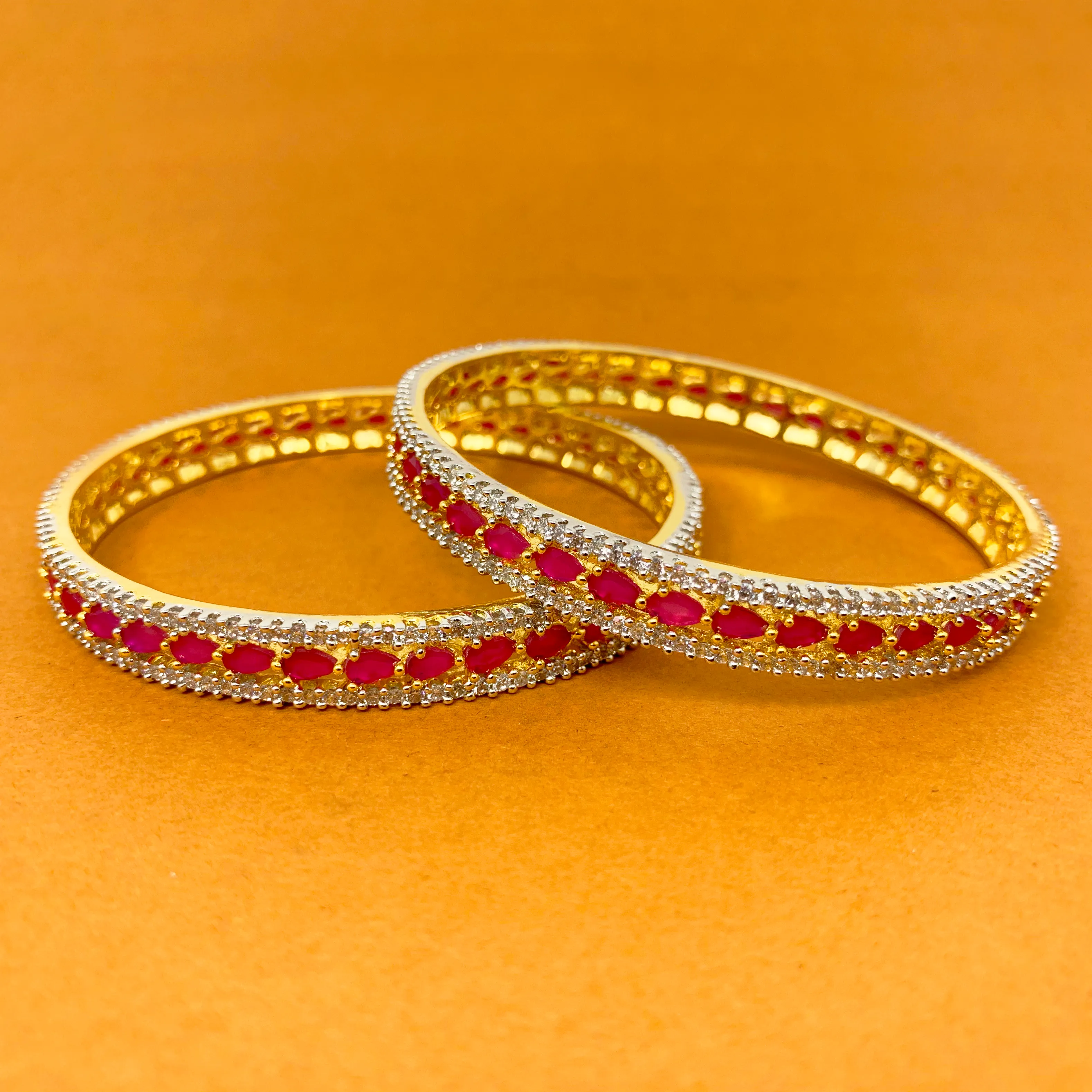 American Diamond and Semi-Precious Ruby Bangles (Design 40)