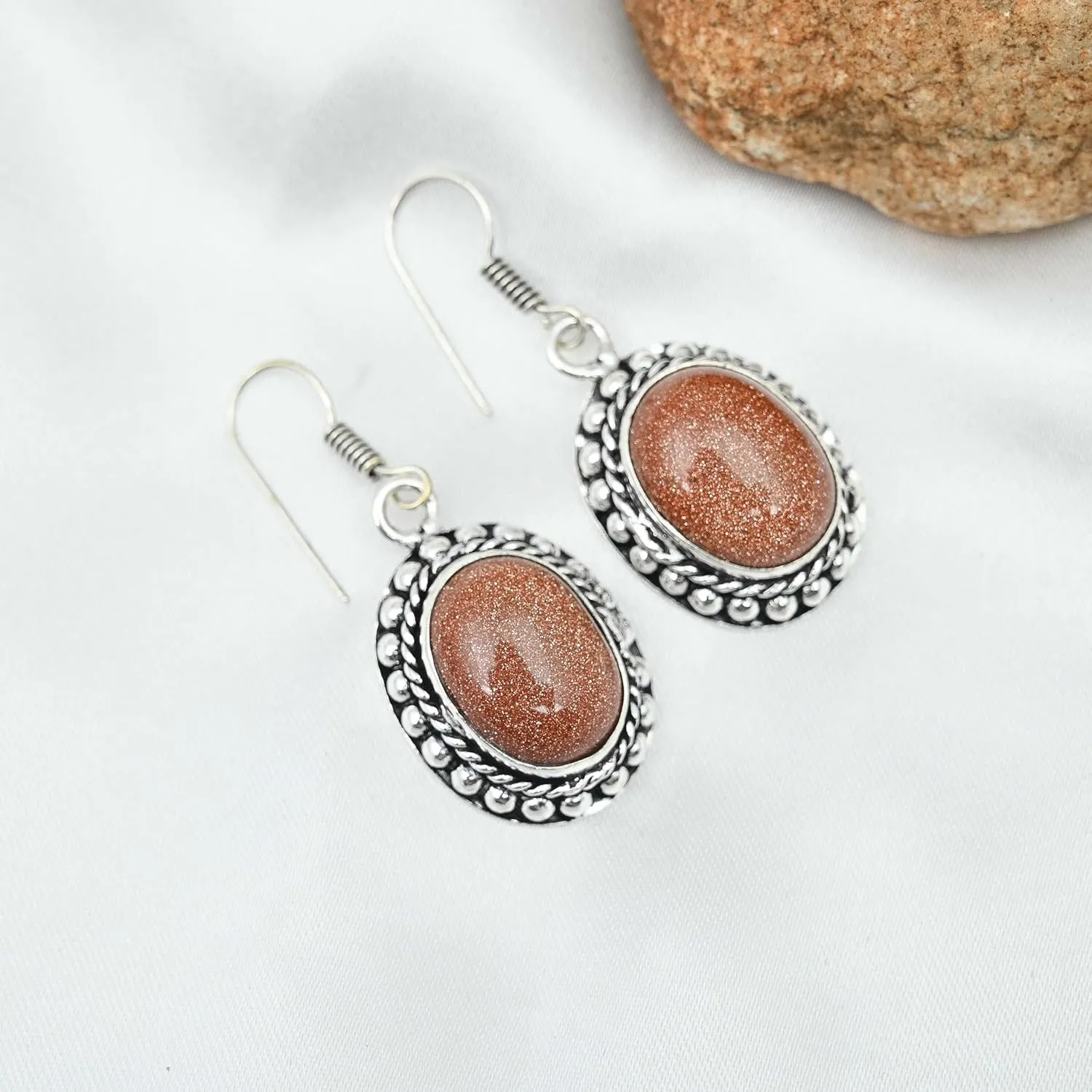Anayka Silver Plated Earrings | Elegant 4 cm Oval Gemstone Dangles Earring | Fashion Jewelry for Women