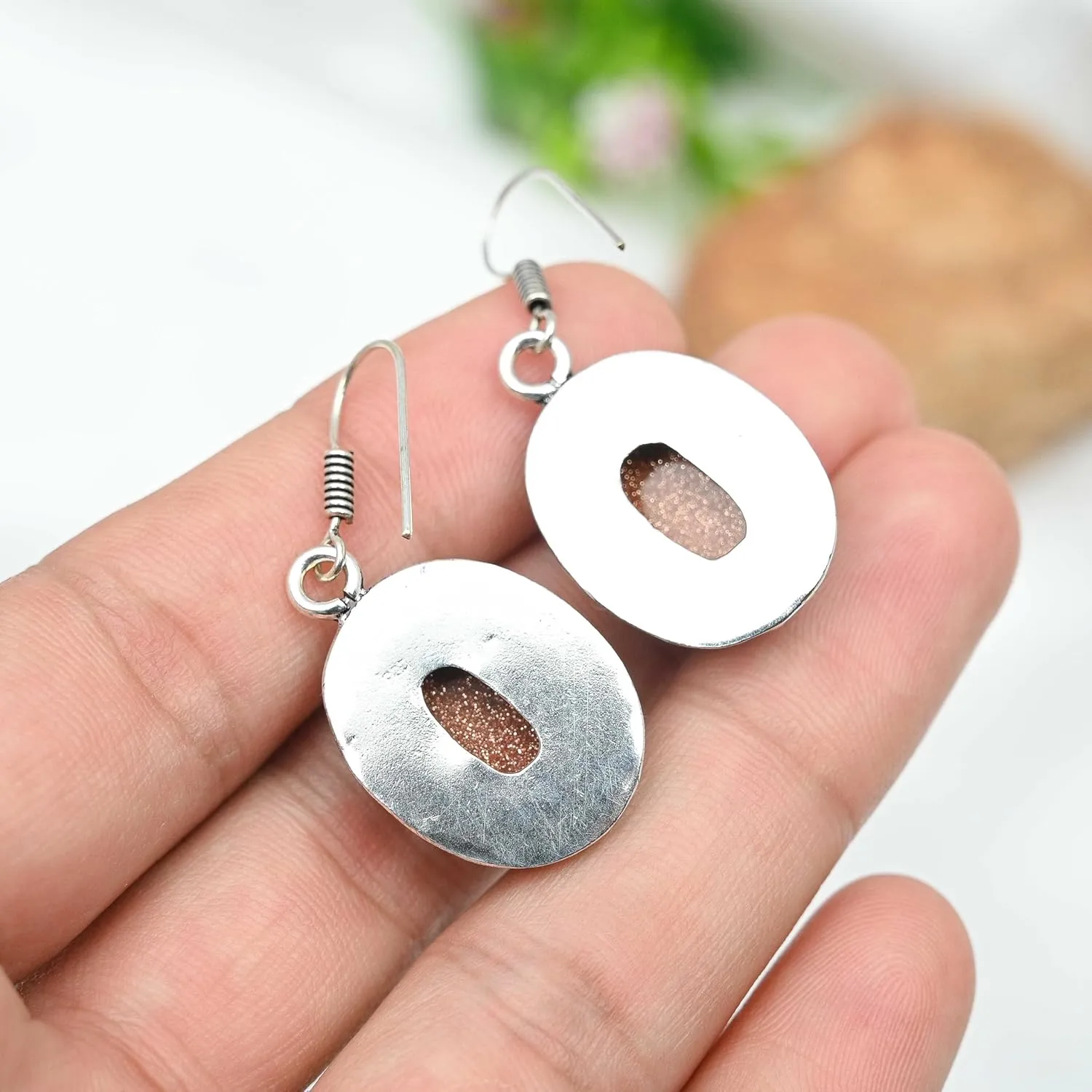 Anayka Silver Plated Earrings | Elegant 4 cm Oval Gemstone Dangles Earring | Fashion Jewelry for Women