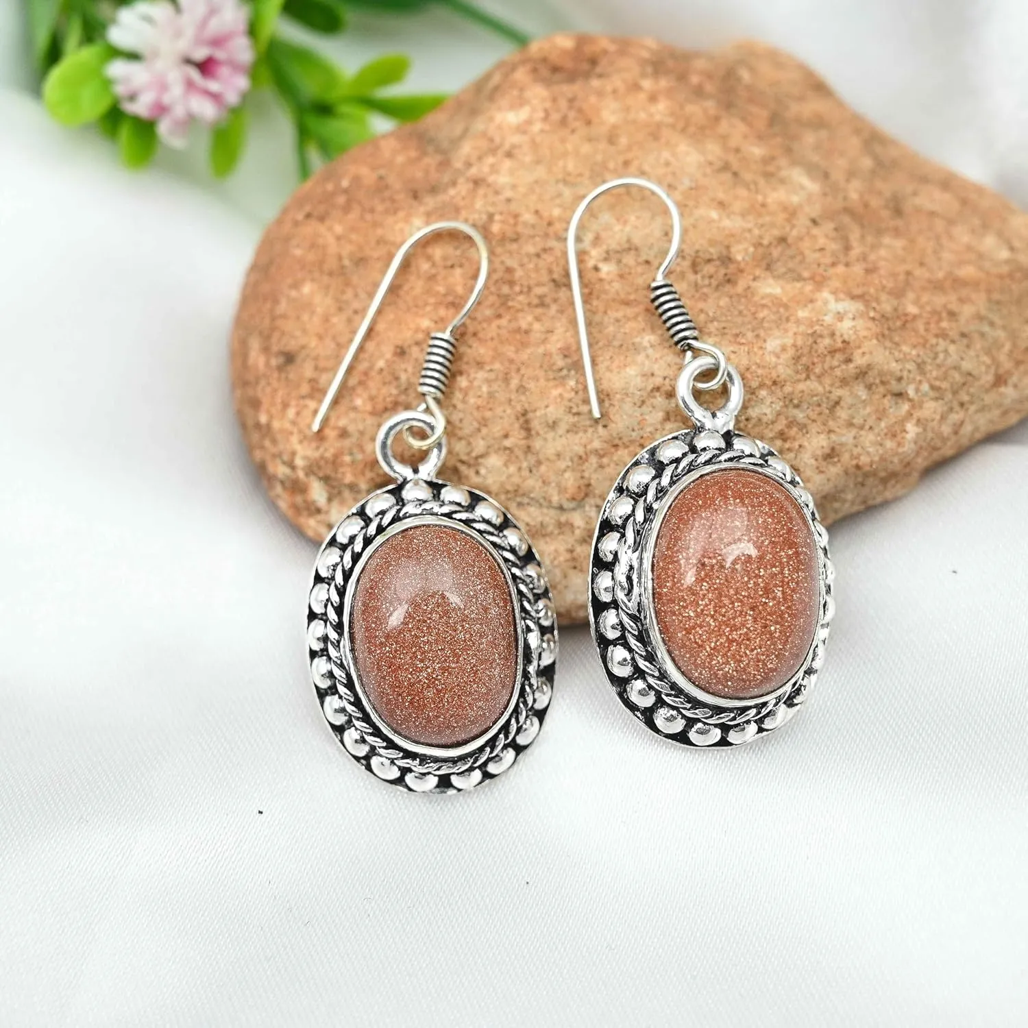 Anayka Silver Plated Earrings | Elegant 4 cm Oval Gemstone Dangles Earring | Fashion Jewelry for Women