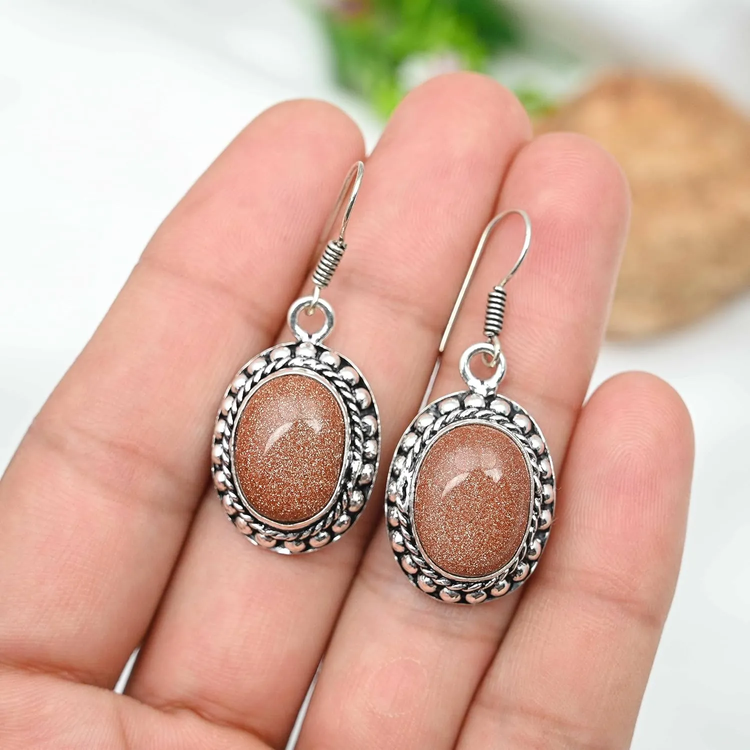 Anayka Silver Plated Earrings | Elegant 4 cm Oval Gemstone Dangles Earring | Fashion Jewelry for Women