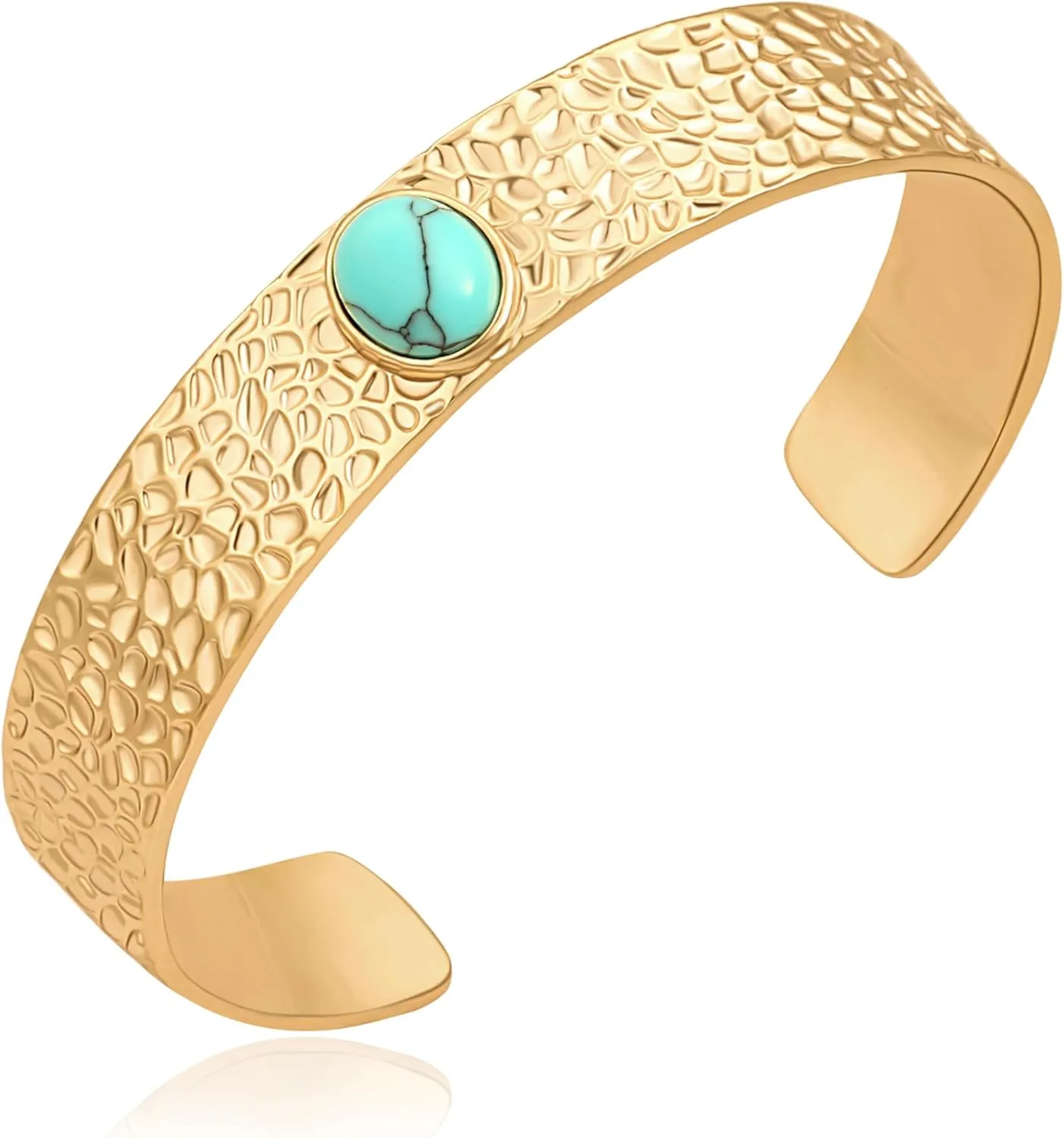Aobei Pearl 18K Gold Plated Open Cuff Bangle for Women Statement Brushed/Hammered/Textured Bracelet Layering Jewelry Love Gift for Her
