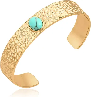 Aobei Pearl 18K Gold Plated Open Cuff Bangle for Women Statement Brushed/Hammered/Textured Bracelet Layering Jewelry Love Gift for Her