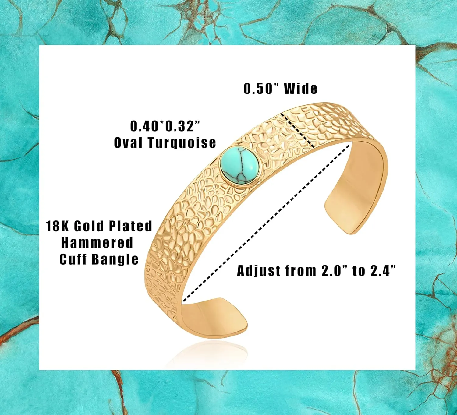 Aobei Pearl 18K Gold Plated Open Cuff Bangle for Women Statement Brushed/Hammered/Textured Bracelet Layering Jewelry Love Gift for Her