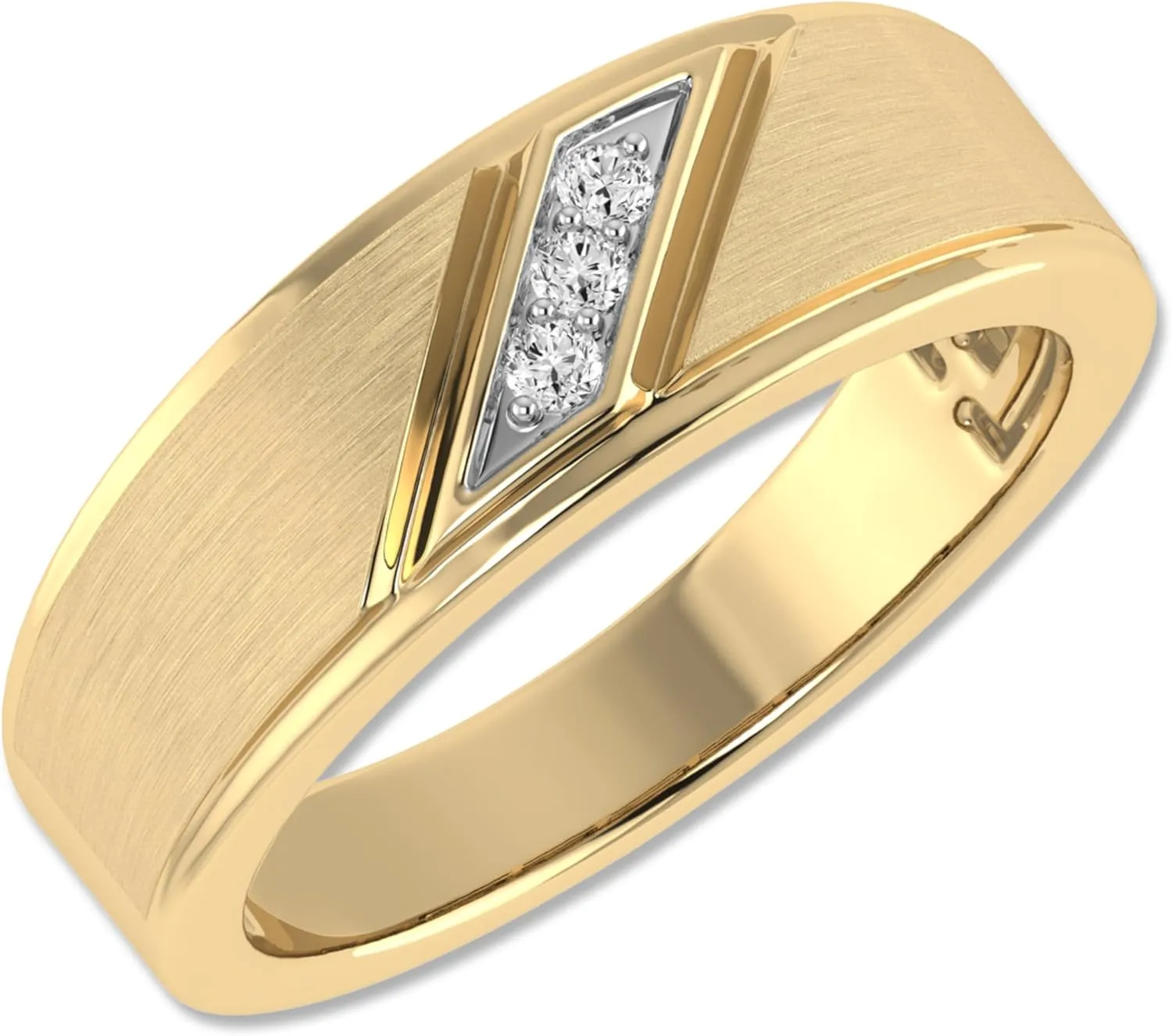 ARCHMAN Three Stone Wedding Men's Band, 0.10CTW Round Cut Lab Grown Diamond Engagement Ring In 10K Solid Gold