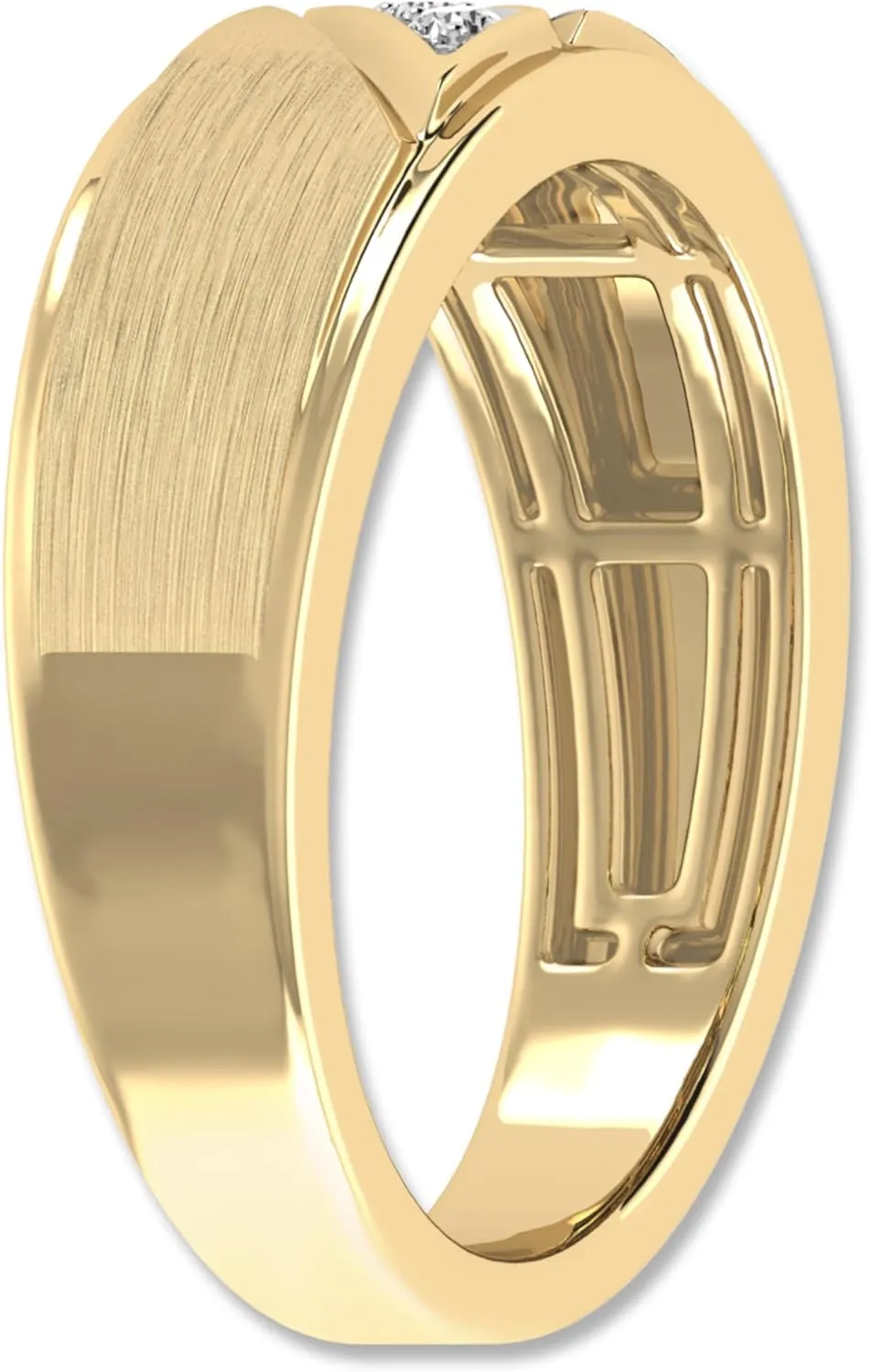 ARCHMAN Three Stone Wedding Men's Band, 0.10CTW Round Cut Lab Grown Diamond Engagement Ring In 10K Solid Gold
