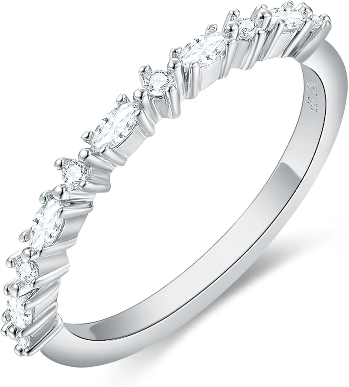 Art Deco Modern Round Cut Moissanite Wedding Band: 0.03 - 1.5 Carat G-H White Moissanite Eternity Promise Ring, Platinum Plated, Unisex Adult Wedding Ring