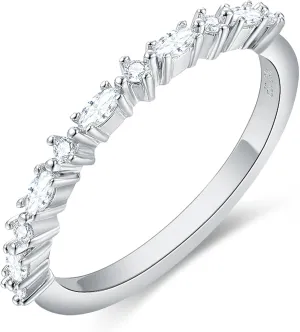 Art Deco Modern Round Cut Moissanite Wedding Band: 0.03 - 1.5 Carat G-H White Moissanite Eternity Promise Ring, Platinum Plated, Unisex Adult Wedding Ring