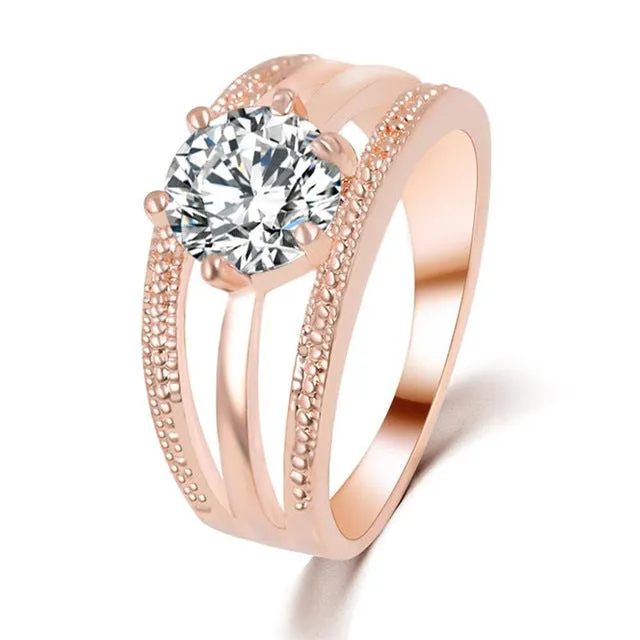 Austrian Crystals Ring Rose Gold Color anelli Flower Ring