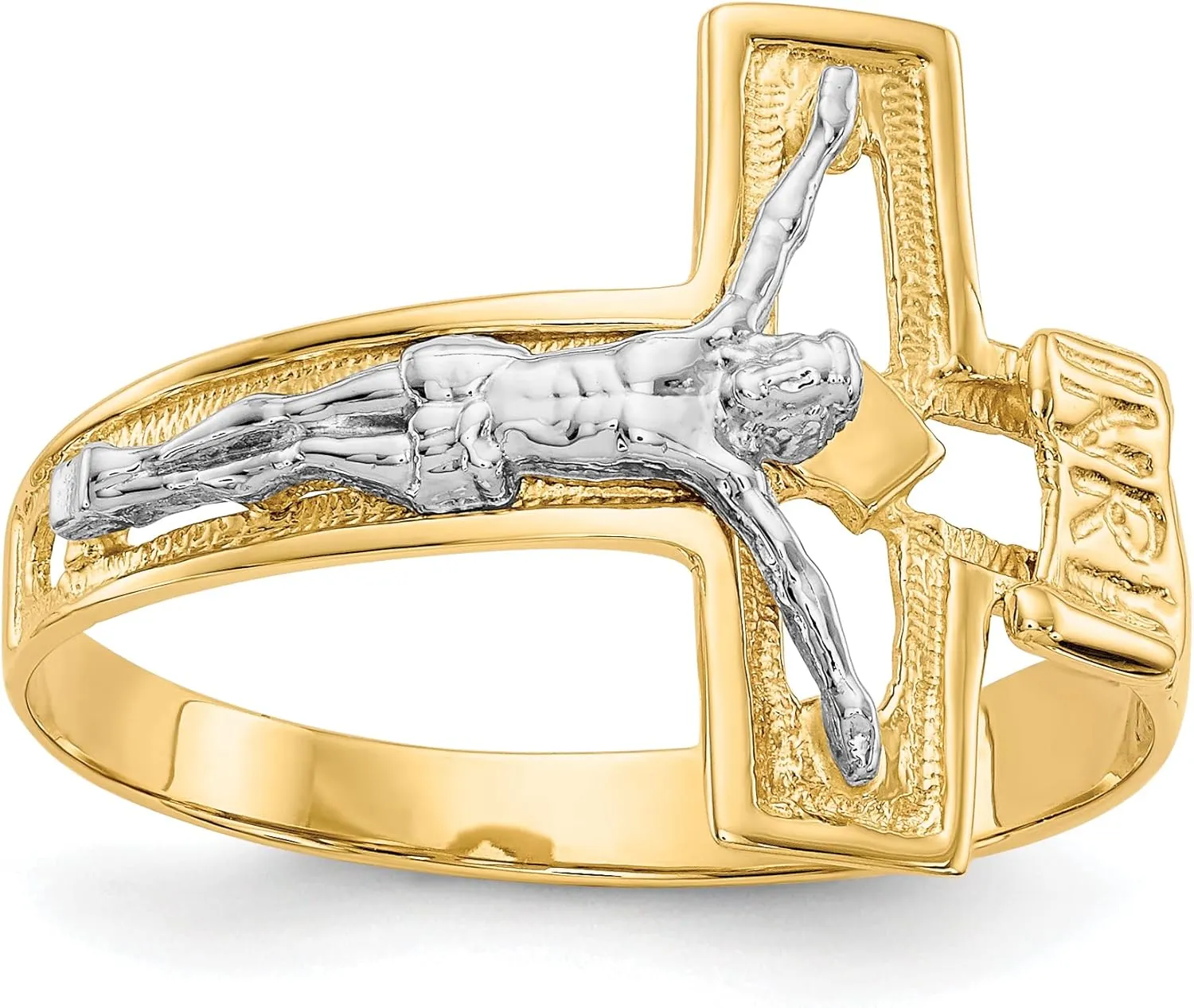 Avariah Solid Gold 10K Two-tone Crucifix Men's Ring - Ring Size 10.0