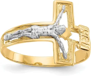 Avariah Solid Gold 10K Two-tone Crucifix Men's Ring - Ring Size 10.0