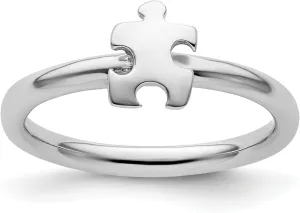 Avariah Solid Sterling Silver Stackable Exp. Rhodium-plated Awareness Puzzle Piece Ring - Ring Size 5.0