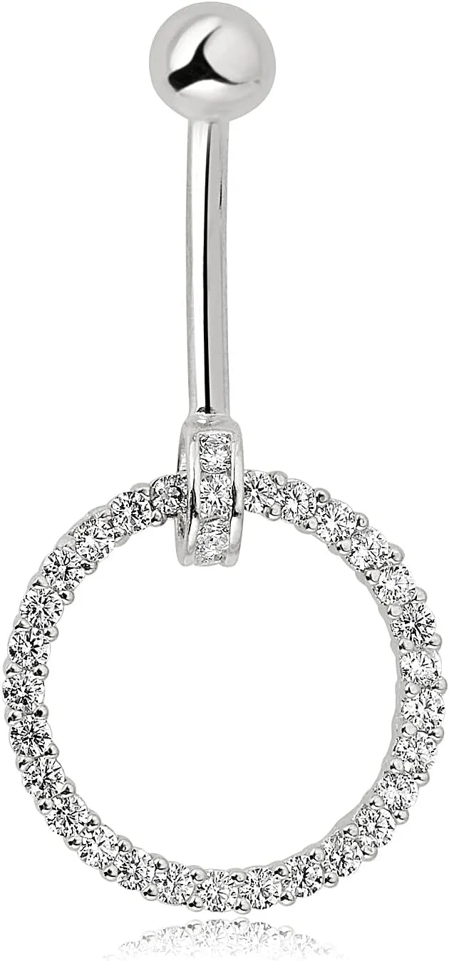 AVORA 10K Gold Simulated Diamond CZ Open-Circle Belly Button Ring Body Jewelry (14 Gauge)