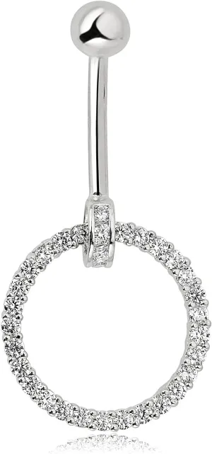 AVORA 10K Gold Simulated Diamond CZ Open-Circle Belly Button Ring Body Jewelry (14 Gauge)